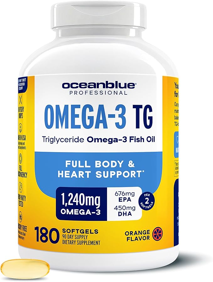 Oceanblue Professional Omega-3 TG – Triglyceride form fish oil, 1240mg Omega-3, full body & heart support