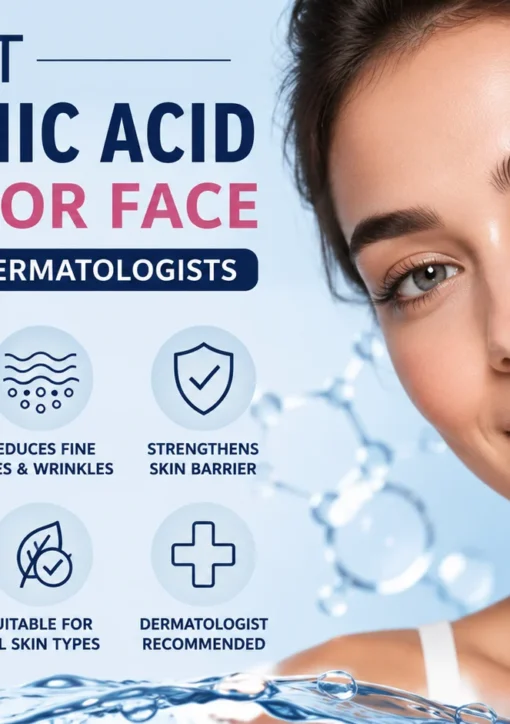 "Best hyaluronic acid benefits for face infographic showing deep hydration, smoother skin, wrinkle reduction, and dermatologist-recommended skincare solutions.